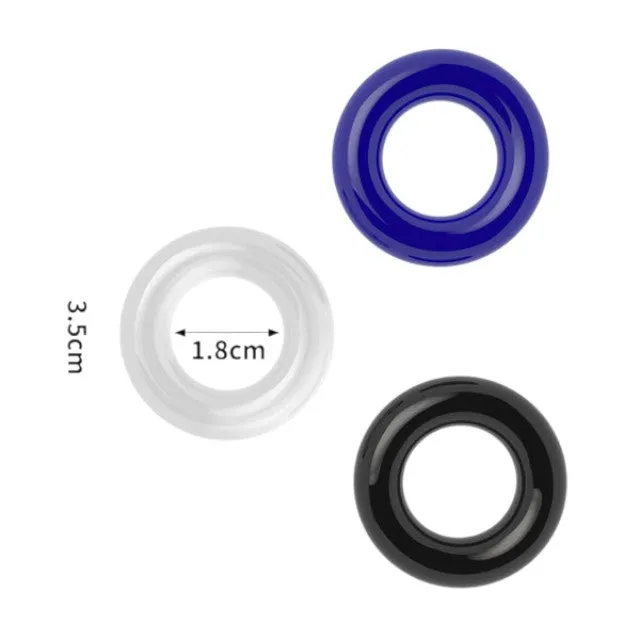 Set 3 inele pentru penis POWER PLUS Triple Beaded Ring Set. din TPE. diametru 1.8 cm. culori albastru. alb și negru