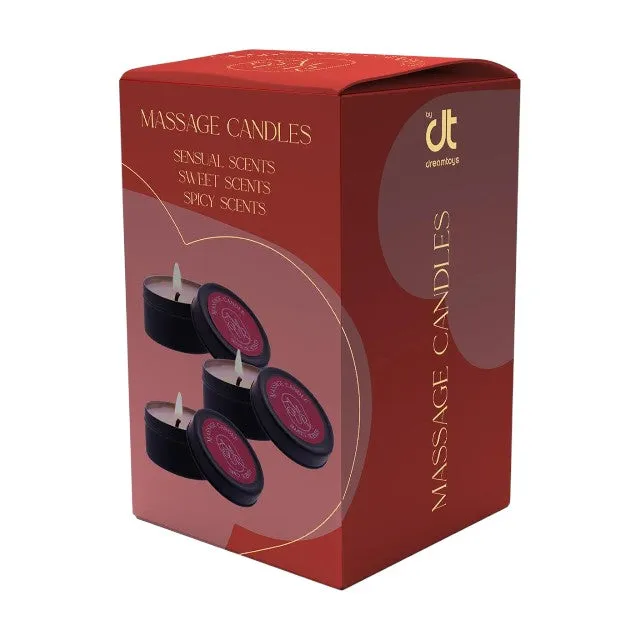 Set 3 lumânări pentru masaj DREAMTOYS Amour. cu ceară de soia. cu arome exotice. dulci și picante. 3 x 30 gr