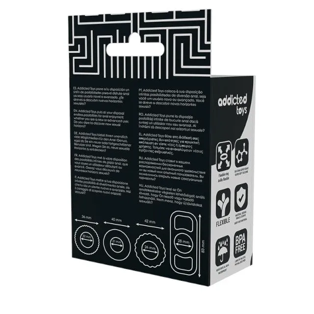Set 4 inele pentru penis ADDICTED TOYS Cock Ring Set. din silicon flexibil. diametre progresive 2.1 - 2.8 cm. negru