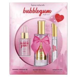 Set cadou erotic BIJOUX INDISCRETS Bubblegum Play Kit. cu ulei de masaj și luciu de buze pentru sex oral