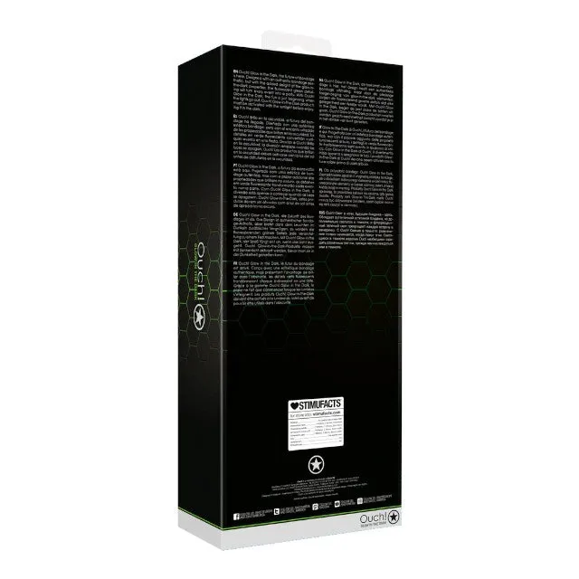 Set OUCH! Bondage Kit Glow In The Dark. pentru jocuri BDSM. cu cătușe. căluș. mască. paletă și zaruri. negru cu verde fluorescent