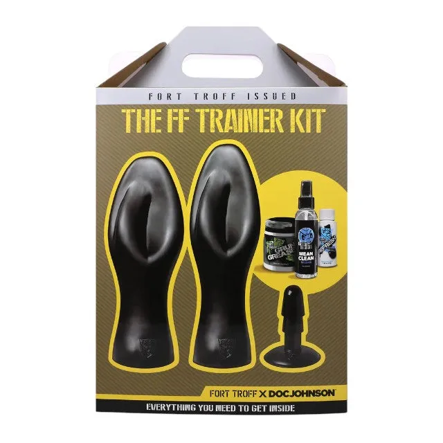 Set pentru fisting FORT TROFF The FF Trainer Kit. cu 2 dildo-uri în formă de mână. lubrifiant. soluție de curățare și pudră. negru