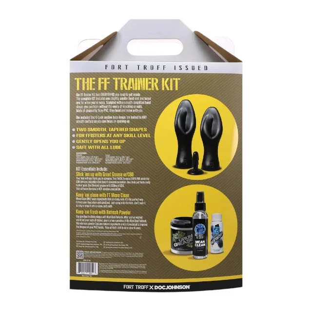 Set pentru fisting FORT TROFF The FF Trainer Kit. cu 2 dildo-uri în formă de mână. lubrifiant. soluție de curățare și pudră. negru