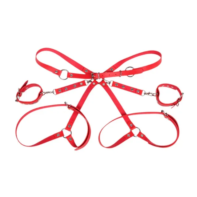 Set pentru jocuri erotice SUBBLIME Handcuffs with Bondage Belt. curea BDSM cu ham și cătușe. culoare roșu. model 953706