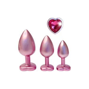 Set plug anal DREAMTOYS Pearl Pink Plug. 3 dopuri de dimensiuni progresive. 7.1 cm - 9.5 cm. cu baze în formă de inimă. roz