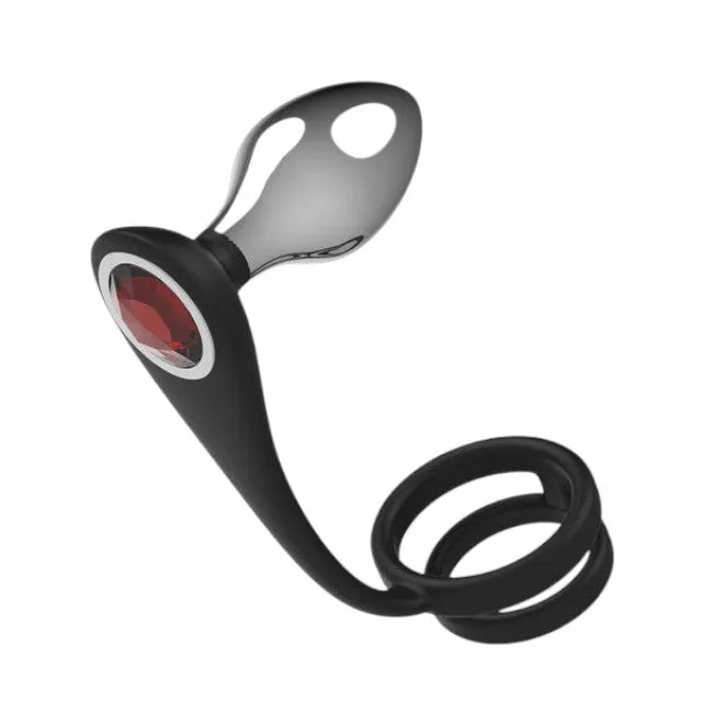 Set plug anal TOYZ4LOVERS Elys Pleasure Bully. 3 dopuri anale cu inel detașabil pentru penis. lungimi 5 - 6.9 cm. argintiu cu negru