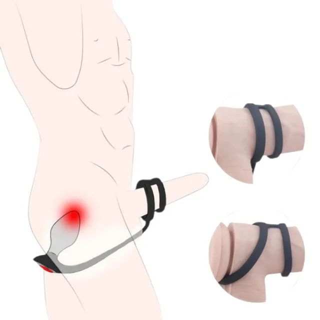 Set plug anal TOYZ4LOVERS Elys Pleasure Bully. 3 dopuri anale cu inel detașabil pentru penis. lungimi 5 - 6.9 cm. argintiu cu negru
