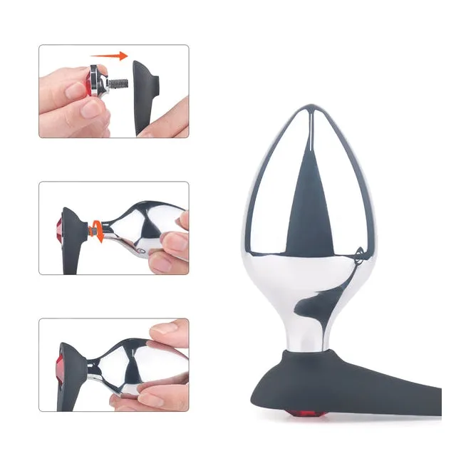 Set plug anal TOYZ4LOVERS Elys Pleasure Bully. 3 dopuri anale cu inel detașabil pentru penis. lungimi 5 - 6.9 cm. argintiu cu negru