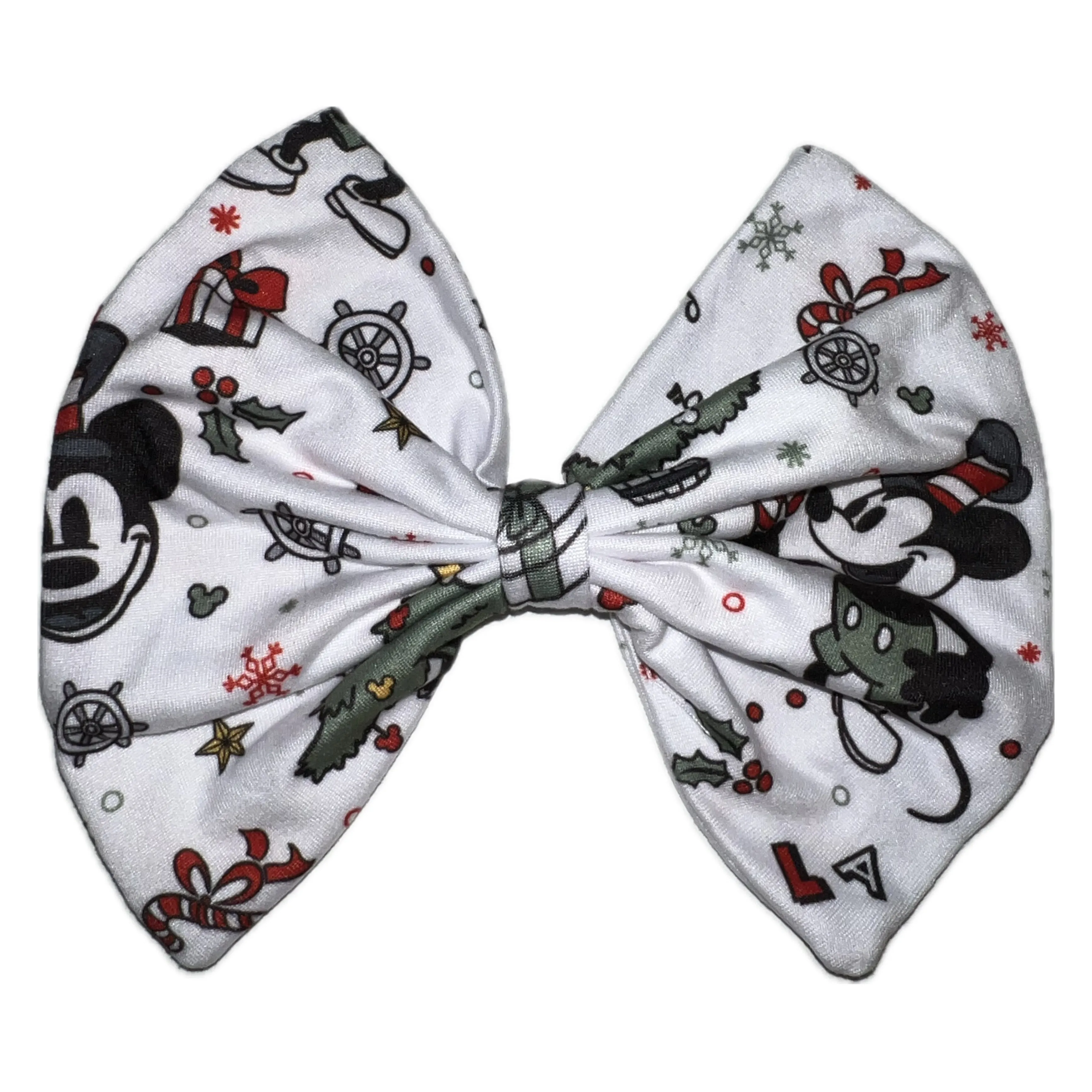 Steamboat Willie Mouse Holiday Fabric Hair Bow *