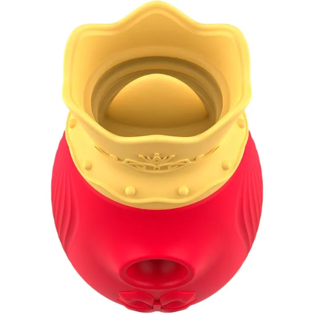 Stimulator clitoris INTENSE Clit Stimulator. design cu coroană. cu funcție de simulare sex oral. 10 funcții de aspirare. roșu cu galben