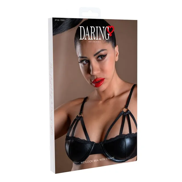 Sutien sexy DARING INTIMATES Wetlook Bra with Straps. design cu material lucios și bretele subțiri. negru. mărime L. model 75351