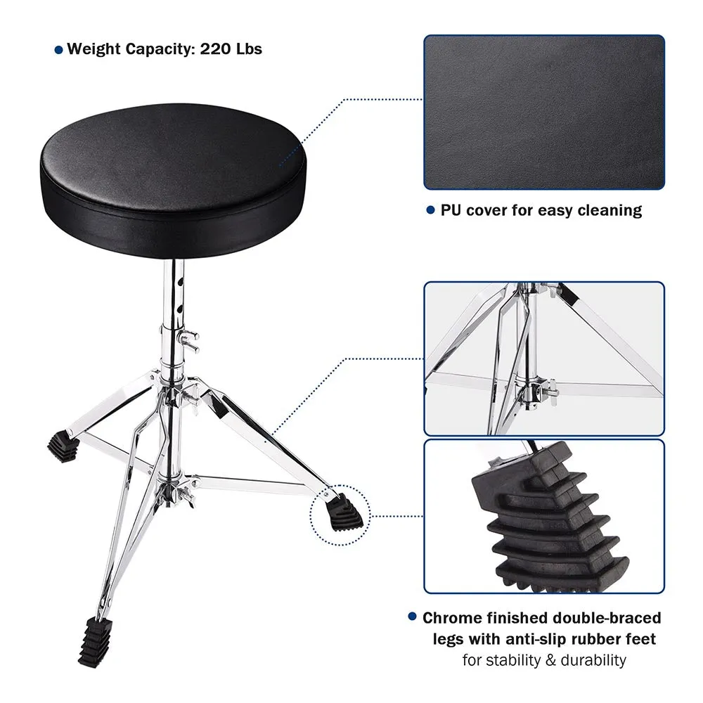 TheLAShop Swivel Drum Throne Adjustable Height Padded Seat Drummers Stool