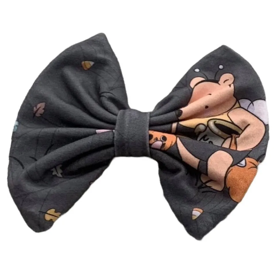 Trick or Treat Bear Dark Fabric Hair Bow