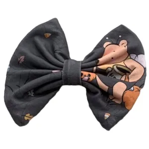 Trick or Treat Bear Dark Fabric Hair Bow