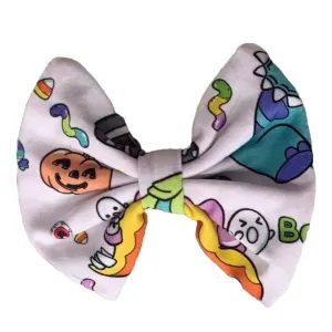 Trick or Treat Dino White Fabric Hair Bow *