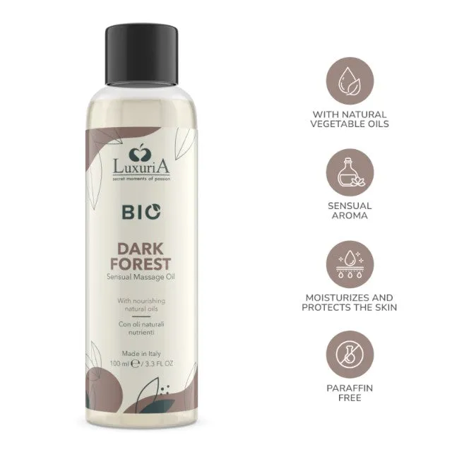 Ulei de masaj LUXURIA Bio Dark Forest. cu uleiuri naturale. fără parabeni. aromă floral și lemnoasă. 100 ml (maro)