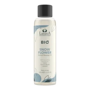 Ulei de masaj LUXURIA Bio Snow Flower. cu uleiuri naturale. fără parabeni. aromă fructată și florală. 100 ml (albastru)