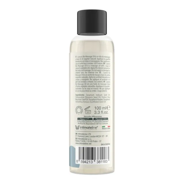 Ulei de masaj LUXURIA Bio Snow Flower. cu uleiuri naturale. fără parabeni. aromă fructată și florală. 100 ml (albastru)