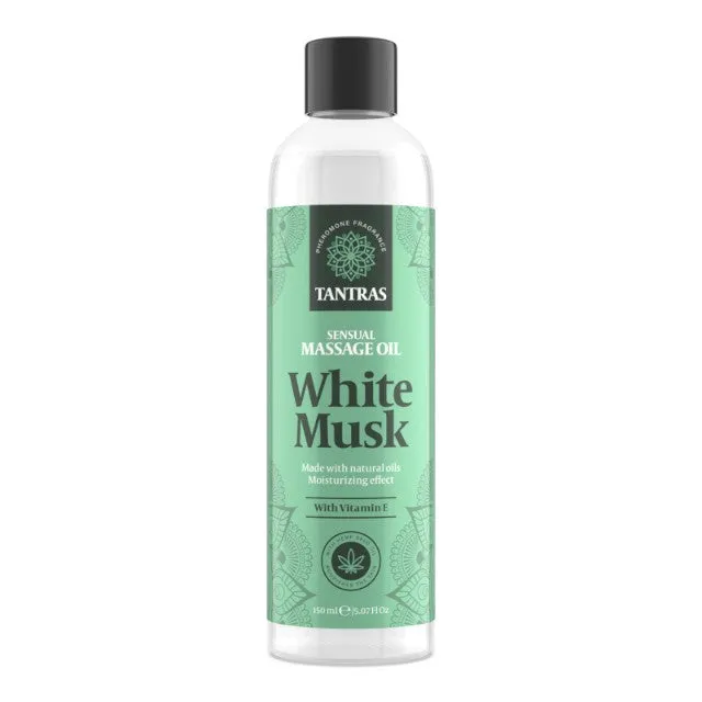 Ulei de masaj TANTRAS White Musk. cu vitamina E și uleiuri naturale. aromă de iasomie. santal și vanilie. 150 ml (verde)