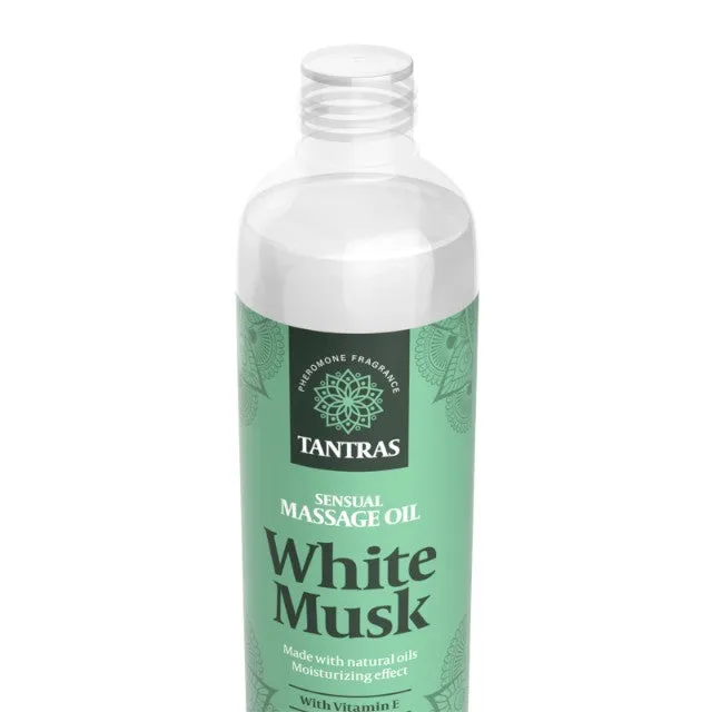 Ulei de masaj TANTRAS White Musk. cu vitamina E și uleiuri naturale. aromă de iasomie. santal și vanilie. 150 ml (verde)