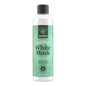 Ulei de masaj TANTRAS White Musk. cu vitamina E și uleiuri naturale. aromă de iasomie. santal și vanilie. 150 ml (verde)