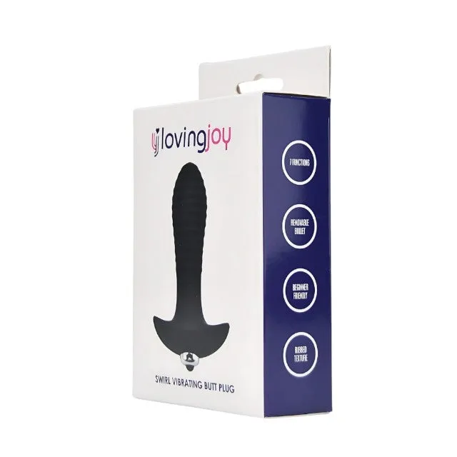 Vibrator anal LOVING JOY Swirl Vibrating Butt Plug. 7 funcții de vibrație. lungime 14.5 cm. diametru 3.5 cm. negru