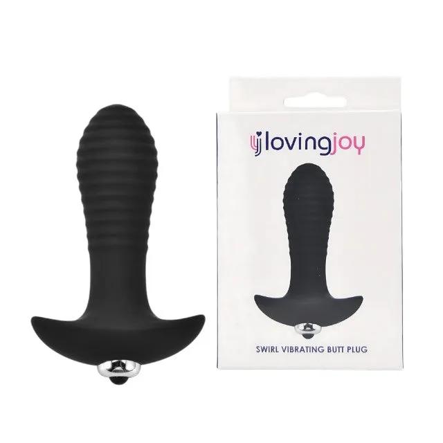 Vibrator anal LOVING JOY Swirl Vibrating Butt Plug. 7 funcții de vibrație. lungime 14.5 cm. diametru 3.5 cm. negru