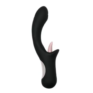 Vibrator cu stimulator INTY TOYS DICE. din silicon moale. cu funcție de simulare sex oral. rezistent la apă IPX6. negru cu roz