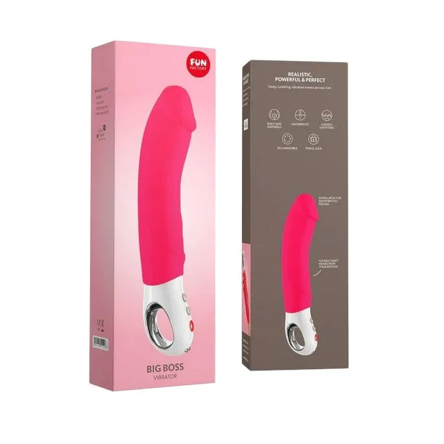 Vibrator FUN FACTORY Big Boss. design curbat pentru stimularea punctului G. 12 funcții de vibrație. rezistent la apă. roz