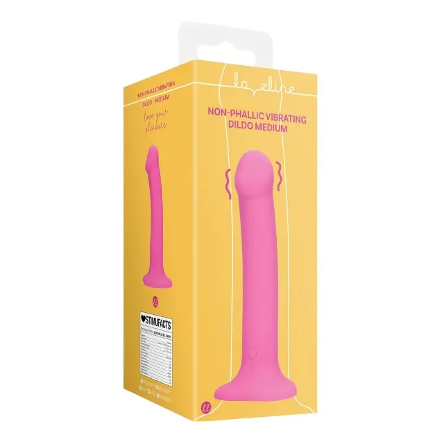 Vibrator LOVELINE Non-Phallic Vibrating Dildo Medium. cu ventuză. compatibil cu ham strap-on. 10 funcții de vibrație. 18.1 cm. roz