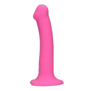 Vibrator LOVELINE Non-Phallic Vibrating Dildo Medium. cu ventuză. compatibil cu ham strap-on. 10 funcții de vibrație. 18.1 cm. roz