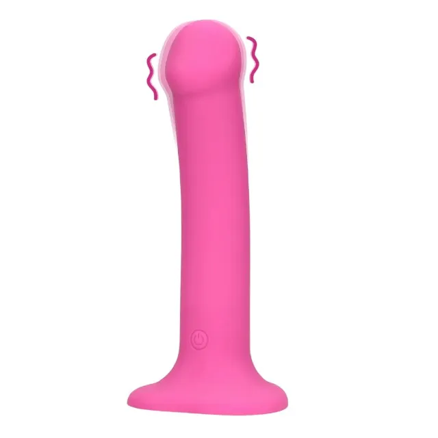 Vibrator LOVELINE Non-Phallic Vibrating Dildo Medium. cu ventuză. compatibil cu ham strap-on. 10 funcții de vibrație. 18.1 cm. roz