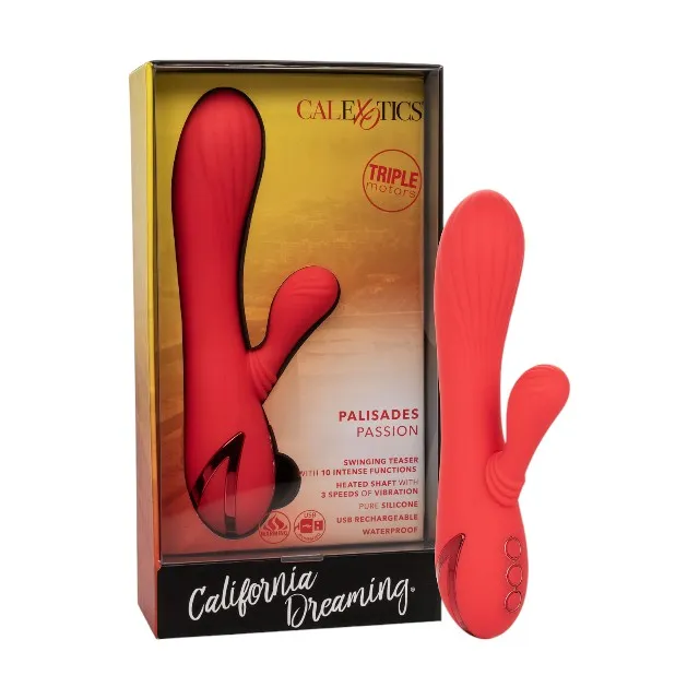 Vibrator rabbit CALEXOTICS Palisades Passion. pentru stimularea clitorisului și punctului G. cu funcție de încălzire. 10 funcții de vibrație. roșu